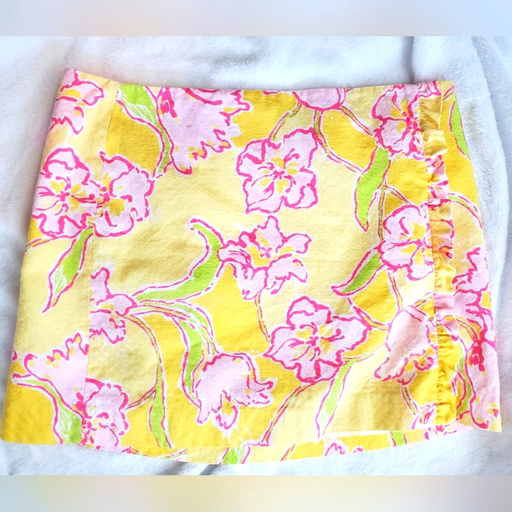 Lilly Pulitzer Yellow Floral Miniskirt size 8